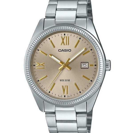 Orologio da uomo Casio Standard Analogico Acciaio inossidabile placcato ioni Quadrante beige Quarzo MTP-1302DD-9AV