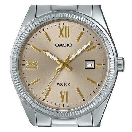 Orologio da uomo Casio Standard Analogico Acciaio inossidabile placcato ioni Quadrante beige Quarzo MTP-1302DD-9AV