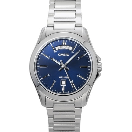 Orologio da uomo Casio Standard Analogico in acciaio inossidabile con quadrante blu al quarzo MTP-1370D-2A2V