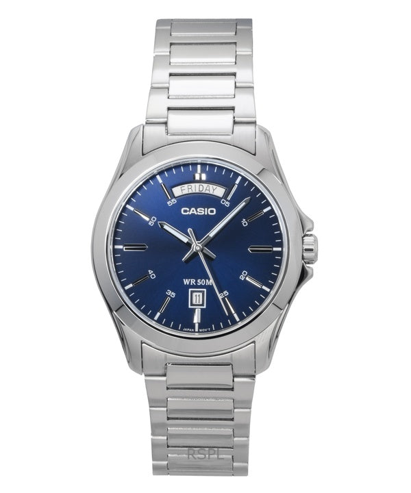 Orologio da uomo Casio Standard Analogico in acciaio inossidabile con quadrante blu al quarzo MTP-1370D-2A2V