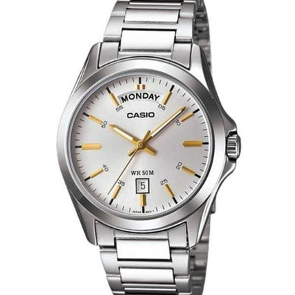 Orologio da uomo Casio classico analogico in acciaio inossidabile quadrante argentato al quarzo MTP-1370D-7A2