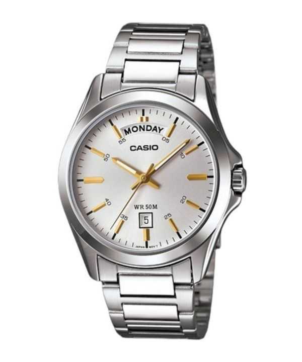 Orologio da uomo Casio classico analogico in acciaio inossidabile quadrante argentato al quarzo MTP-1370D-7A2