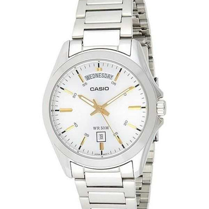 Orologio da uomo Casio classico analogico in acciaio inossidabile quadrante argentato al quarzo MTP-1370D-7A2
