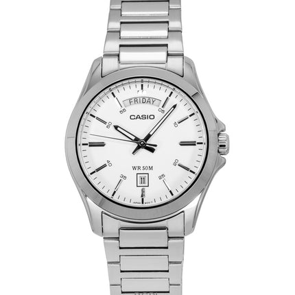 Orologio da uomo Casio Standard Analogico in acciaio inossidabile con quadrante bianco al quarzo MTP-1370D-7A3V