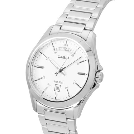 Orologio da uomo Casio Standard Analogico in acciaio inossidabile con quadrante bianco al quarzo MTP-1370D-7A3V
