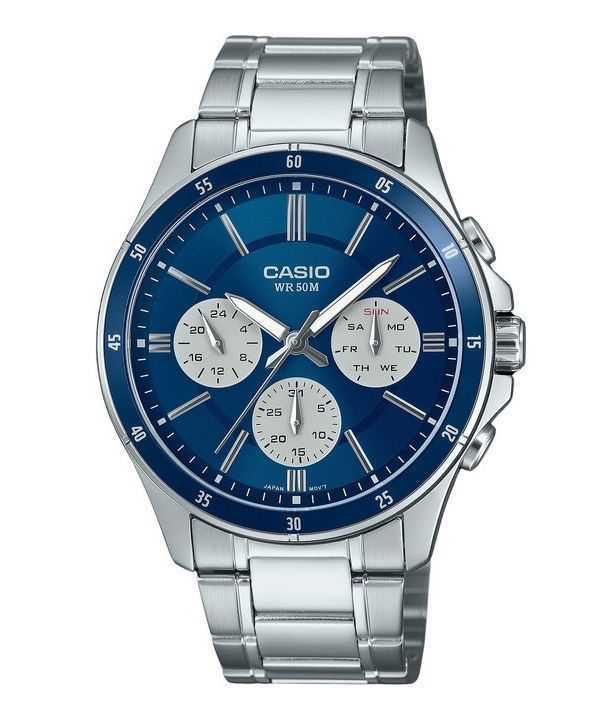 Orologio da uomo Casio Standard Analogico Acciaio inossidabile placcato ioni Quadrante blu Quarzo MTP-1374D-2A3V