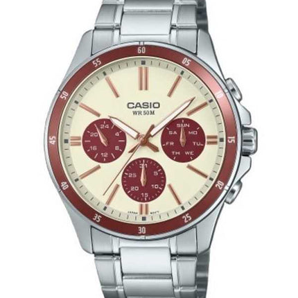 Orologio da uomo Casio Standard Analogico Acciaio inossidabile placcato ioni Quadrante crema Quarzo MTP-1374D-5A2V