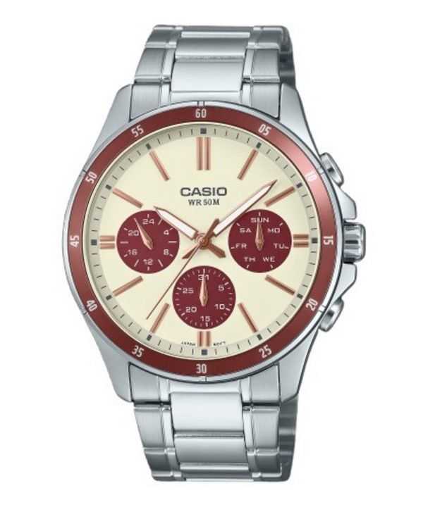 Orologio da uomo Casio Standard Analogico Acciaio inossidabile placcato ioni Quadrante crema Quarzo MTP-1374D-5A2V