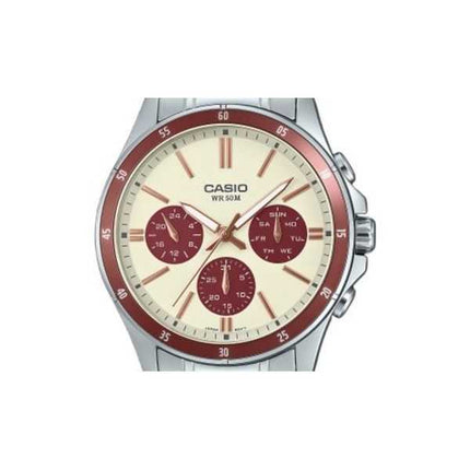 Orologio da uomo Casio Standard Analogico Acciaio inossidabile placcato ioni Quadrante crema Quarzo MTP-1374D-5A2V