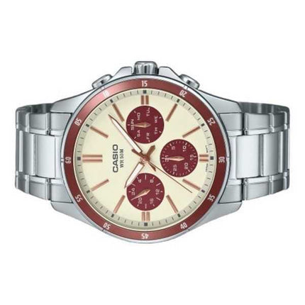 Orologio da uomo Casio Standard Analogico Acciaio inossidabile placcato ioni Quadrante crema Quarzo MTP-1374D-5A2V