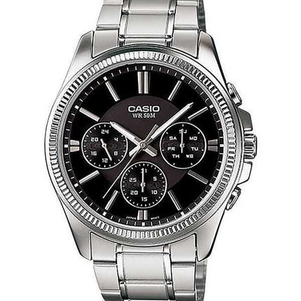 Orologio da uomo Casio Enticer analogico in acciaio inossidabile con quadrante nero al quarzo MTP-1375D-1AV