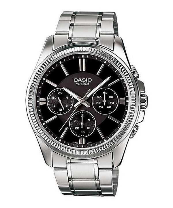 Orologio da uomo Casio Enticer analogico in acciaio inossidabile con quadrante nero al quarzo MTP-1375D-1AV