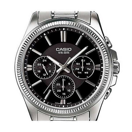 Orologio da uomo Casio Enticer analogico in acciaio inossidabile con quadrante nero al quarzo MTP-1375D-1AV