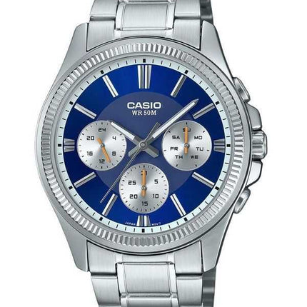 Orologio da uomo Casio Enticer analogico in acciaio inossidabile quadrante blu al quarzo MTP-1375D-2A1