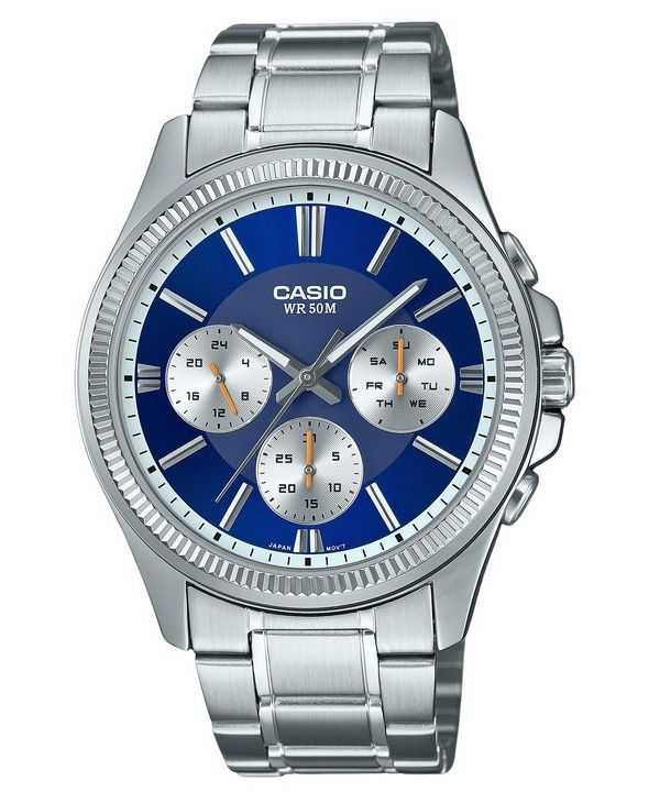 Orologio da uomo Casio Enticer analogico in acciaio inossidabile quadrante blu al quarzo MTP-1375D-2A1