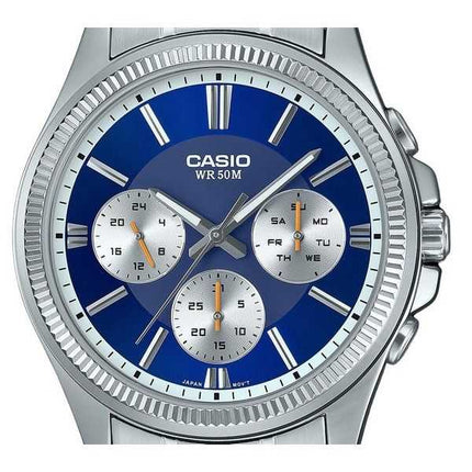 Orologio da uomo Casio Enticer analogico in acciaio inossidabile quadrante blu al quarzo MTP-1375D-2A1