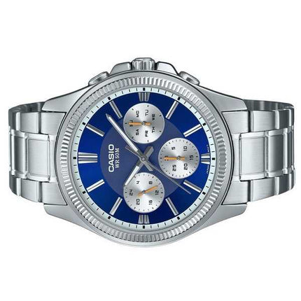 Orologio da uomo Casio Enticer analogico in acciaio inossidabile quadrante blu al quarzo MTP-1375D-2A1