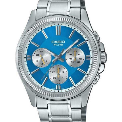 Casio Enticer Analogico Acciaio Inossidabile Quadrante Blu Ghiaccio Quarzo MTP-1375D-2A2 Orologio da Uomo