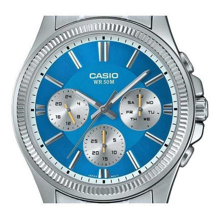 Casio Enticer Analogico Acciaio Inossidabile Quadrante Blu Ghiaccio Quarzo MTP-1375D-2A2 Orologio da Uomo