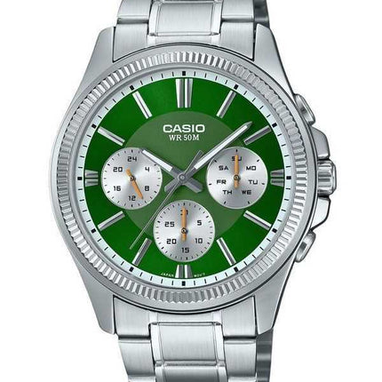 Casio Enticer Analogico Acciaio Inossidabile Quadrante Verde Quarzo MTP-1375D-3 Orologio da Uomo