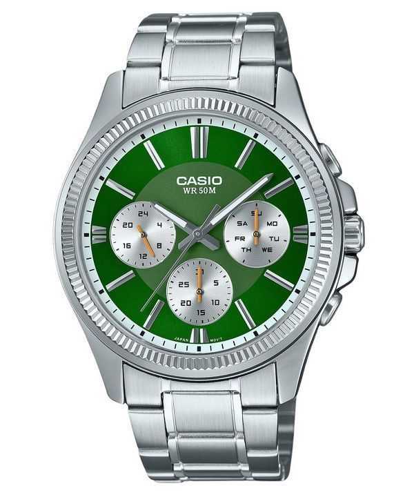 Casio Enticer Analogico Acciaio Inossidabile Quadrante Verde Quarzo MTP-1375D-3 Orologio da Uomo