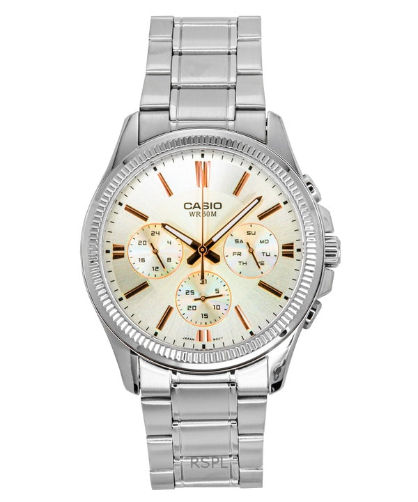 Orologio da uomo Casio Enticer analogico in acciaio inossidabile con quadrante argentato al quarzo MTP-1375D-7A2V