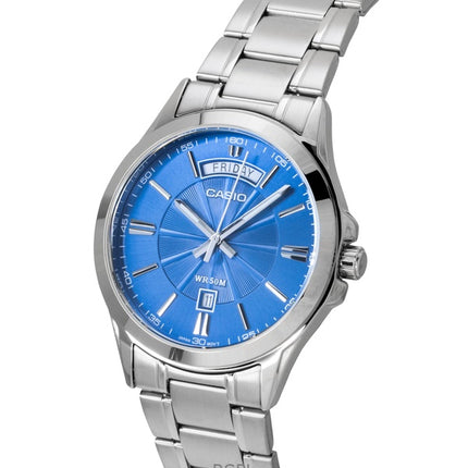 Orologio da uomo Casio Standard Analogico in acciaio inossidabile con quadrante blu al quarzo MTP-1381D-2AV