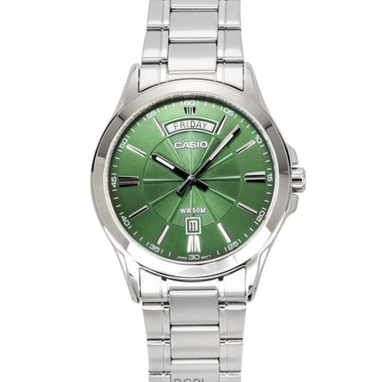 Orologio da uomo Casio Standard Analogico in acciaio inossidabile con quadrante verde al quarzo MTP-1381D-3AV