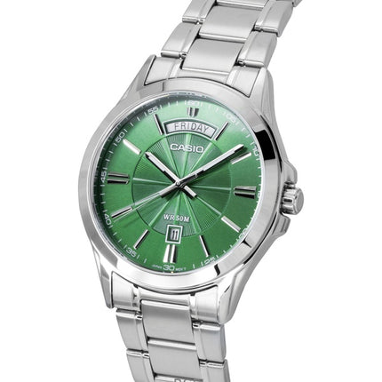 Orologio da uomo Casio Standard Analogico in acciaio inossidabile con quadrante verde al quarzo MTP-1381D-3AV