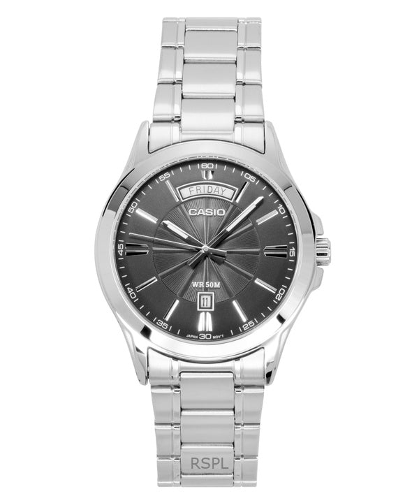 Orologio da uomo Casio Standard Analogico in acciaio inossidabile con quadrante grigio al quarzo MTP-1381D-8AV
