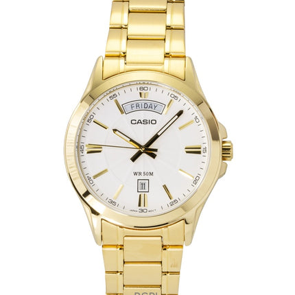 Orologio da uomo Casio Standard Analogico in acciaio inossidabile color oro con quadrante bianco al quarzo MTP-1381GD-7AV