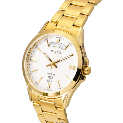 Orologio da uomo Casio Standard Analogico in acciaio inossidabile color oro con quadrante bianco al quarzo MTP-1381GD-7AV