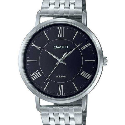 Orologio da uomo Casio analogico quadrante nero in acciaio inossidabile al quarzo MTP-B110D-1A MTPB110D-1