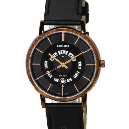 Orologio da uomo Casio standard analogico con cinturino in pelle quadrante nero al quarzo MTP-B135RL-1A MTPB135RL-1