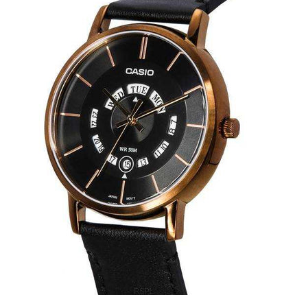 Orologio da uomo Casio standard analogico con cinturino in pelle quadrante nero al quarzo MTP-B135RL-1A MTPB135RL-1