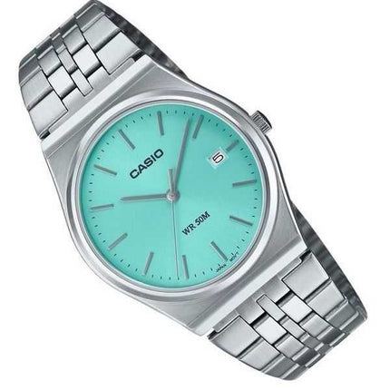 Orologio da uomo Casio standard in acciaio inossidabile con quadrante turchese al quarzo MTP-B145D-2A1