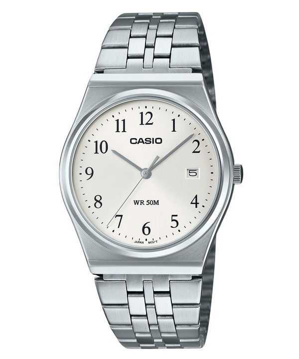 Orologio da uomo Casio analogico standard in acciaio inossidabile quadrante bianco al quarzo MTP-B145D-7B