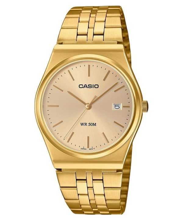 Casio Standard Analogico Oro Acciaio Inossidabile Quadrante Oro Quarzo MTP-B145G-9AV Orologio Unisex