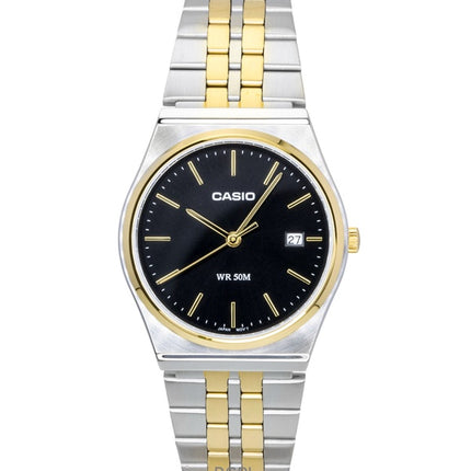 Orologio da uomo Casio analogico bicolore in acciaio inossidabile con quadrante nero al quarzo MTP-B145SG-1AV