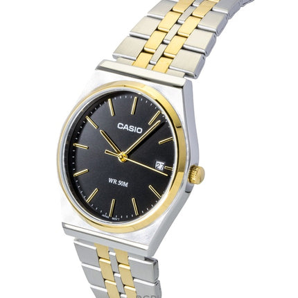 Orologio da uomo Casio analogico bicolore in acciaio inossidabile con quadrante nero al quarzo MTP-B145SG-1AV