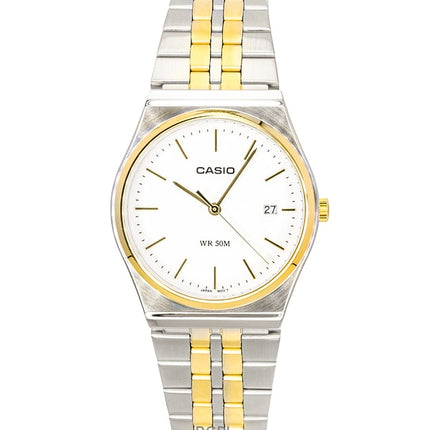 Orologio da uomo Casio analogico bicolore in acciaio inossidabile con quadrante bianco al quarzo MTP-B145SG-7AV