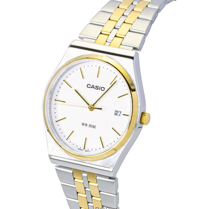 Orologio da uomo Casio analogico bicolore in acciaio inossidabile con quadrante bianco al quarzo MTP-B145SG-7AV