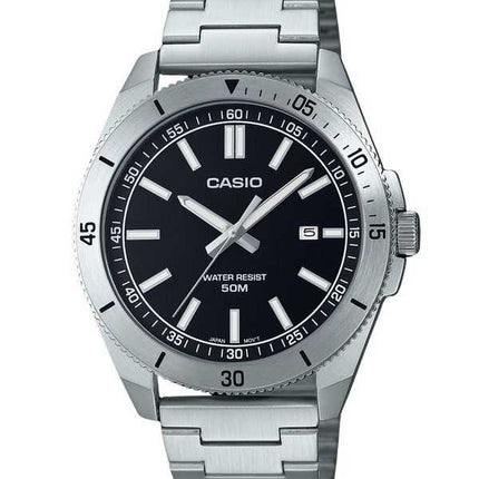 Orologio da uomo Casio analogico standard in acciaio inossidabile con quadrante nero al quarzo MTP-B155D-1E