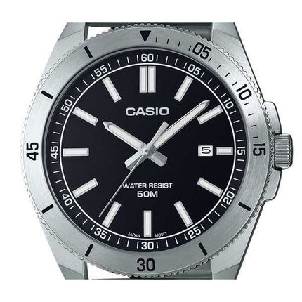 Orologio da uomo Casio analogico standard in acciaio inossidabile con quadrante nero al quarzo MTP-B155D-1E