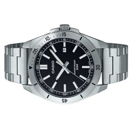 Orologio da uomo Casio analogico standard in acciaio inossidabile con quadrante nero al quarzo MTP-B155D-1E