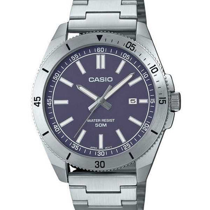 Orologio da uomo Casio analogico standard in acciaio inossidabile quadrante blu al quarzo MTP-B155D-2E