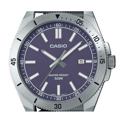 Orologio da uomo Casio analogico standard in acciaio inossidabile quadrante blu al quarzo MTP-B155D-2E