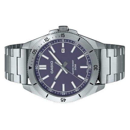 Orologio da uomo Casio analogico standard in acciaio inossidabile quadrante blu al quarzo MTP-B155D-2E