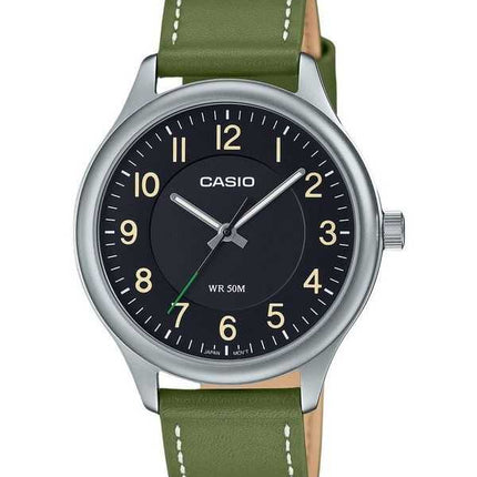 Orologio da uomo Casio analogico standard con cinturino in pelle quadrante nero al quarzo MTP-B160L-1B1