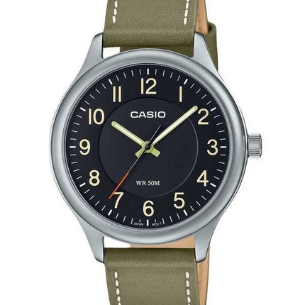 Orologio da uomo Casio analogico standard con cinturino in pelle quadrante nero al quarzo MTP-B160L-1B2